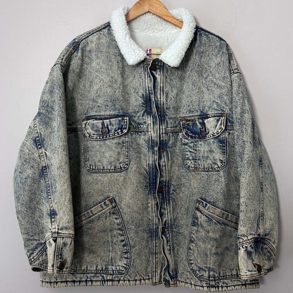 Levi's Denim Jacket Mens XL Blue Acid Wash Sherpa Lined Vintage 80s Made in USA